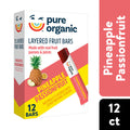 Box of pure organic layered fruit bars with pineapple and passionfruit flavor on a white background. Pure Organic Pineapple Passionfruit Layered Fruit Bars, Gluten Free, 12 C