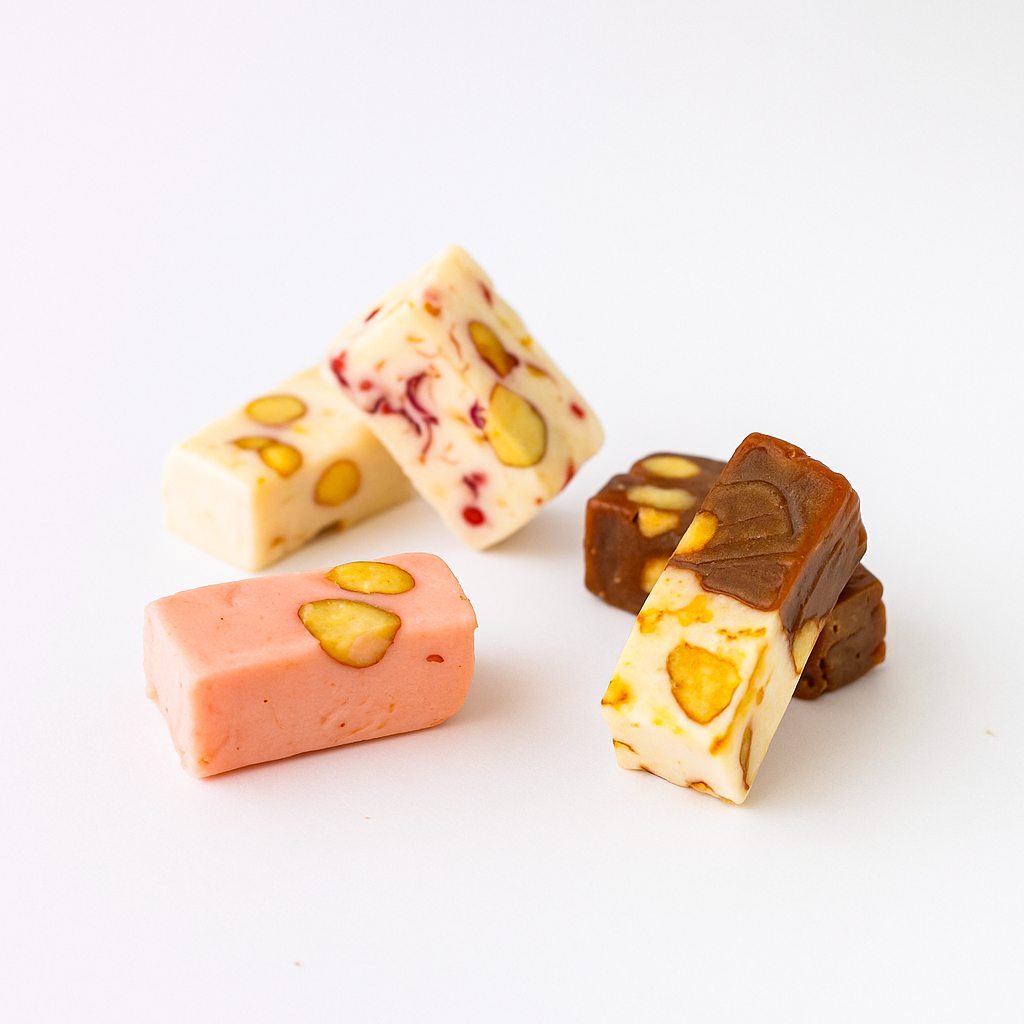 Andy Anand 28 bite-sized Roasted Almond Nougat Soft Nougat Brittle, Traditional European Turron Recipe Style, Nougat with Almonds - 7 Oz