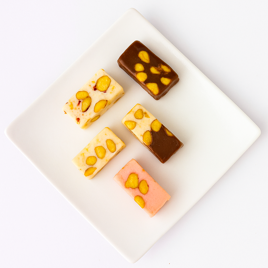 Andy Anand 28 bite-sized Roasted Almond Nougat Soft Nougat Brittle, Traditional European Turron Recipe Style, Nougat with Almonds - 7 Oz