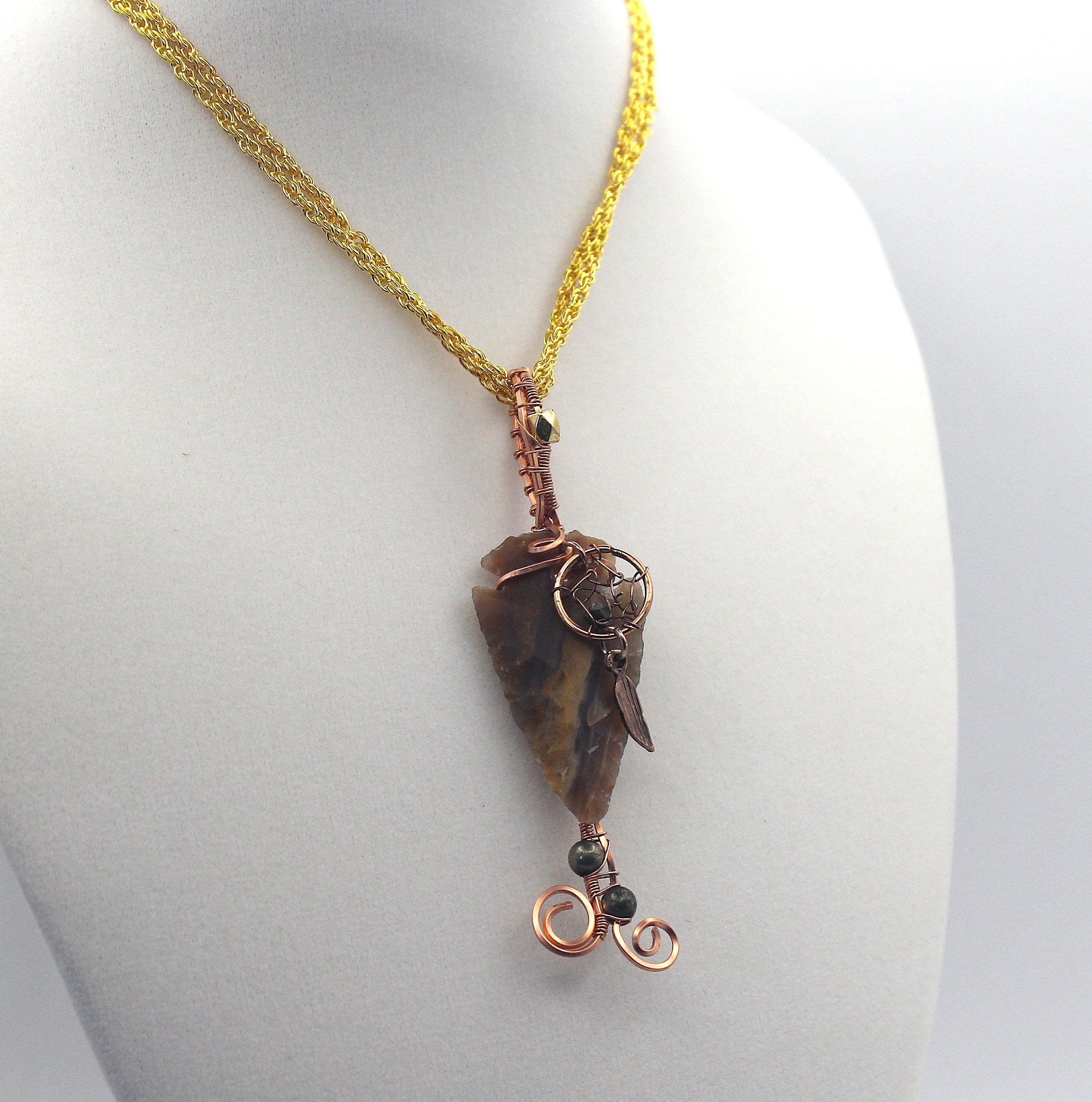 Raw Copper Jasper Arrowhead Beaded Charmed Pendant Necklace