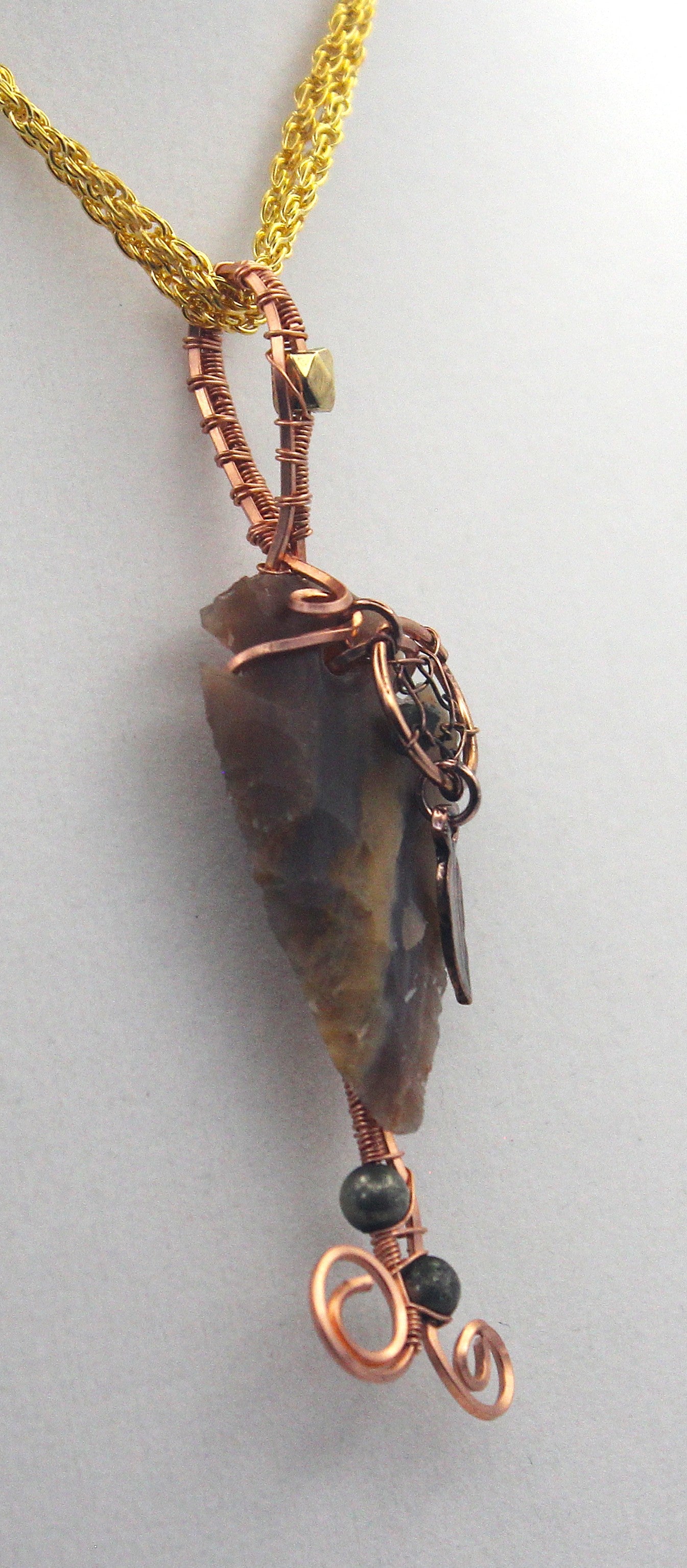 Raw Copper Jasper Arrowhead Beaded Charmed Pendant Necklace