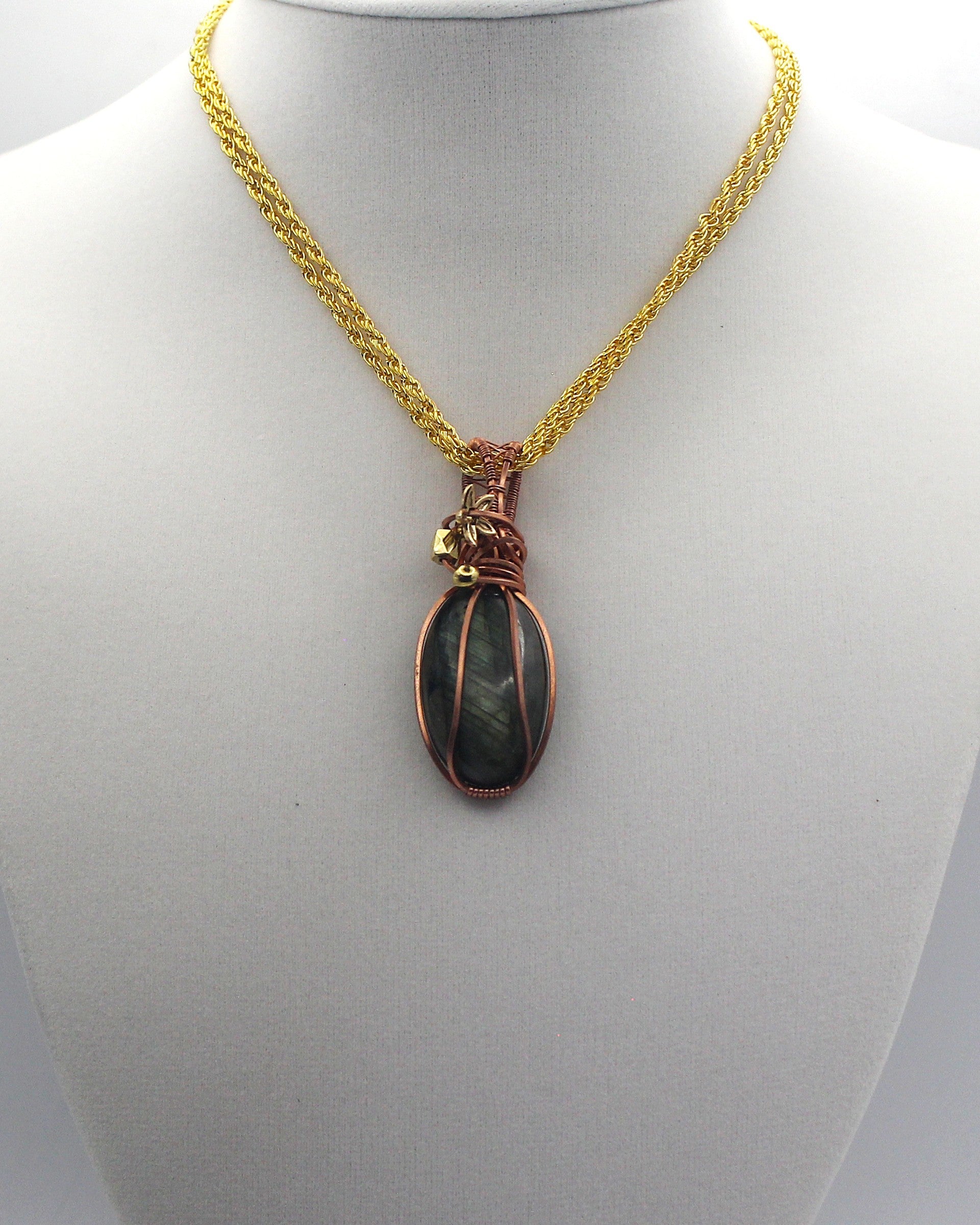 Raw Copper Labradorite Beaded Pendant Necklace
