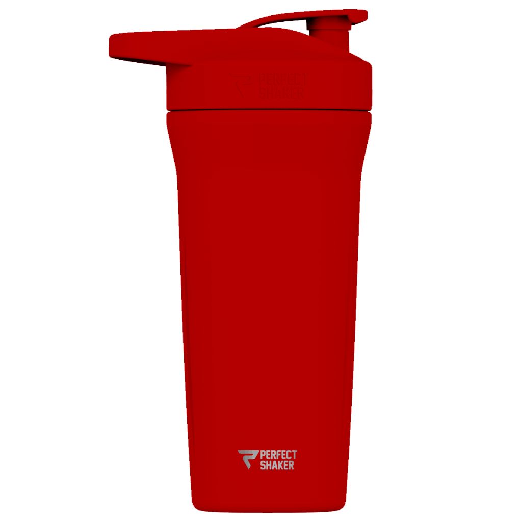 Red shaker bottle with 'Perfect Shaker' logo on a white background