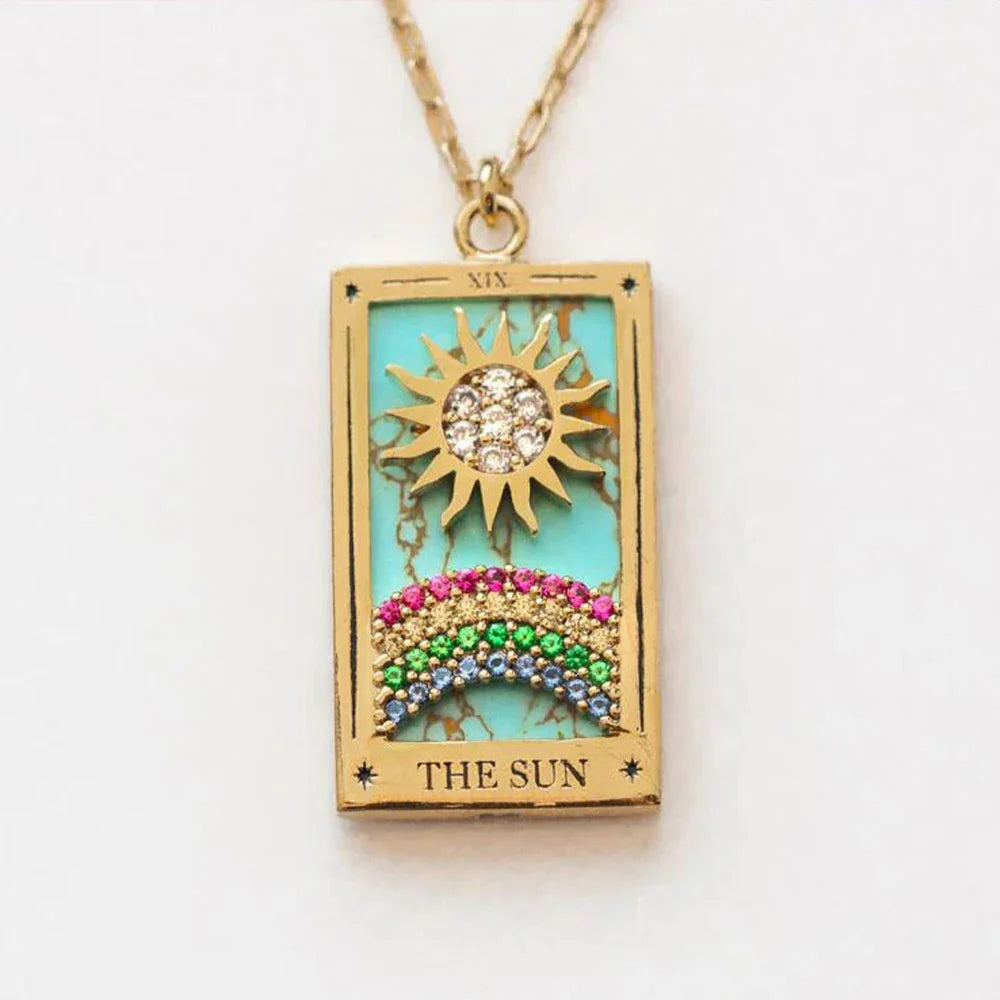 1Pcs Necklace Creative Pendant Tarot Card Elements Sun Star Moon Knight Necklace Pendant Fashion Trendy Accessories