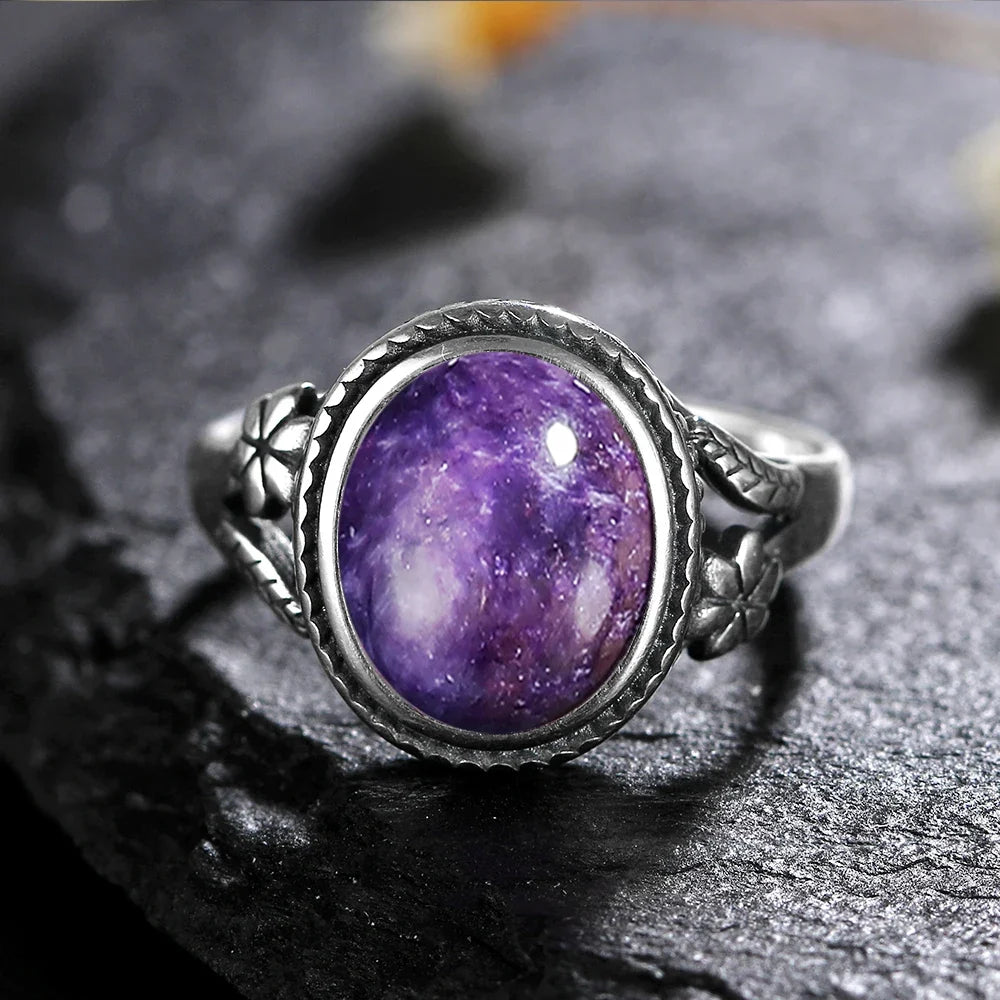 Sterling Silver Stone Oval Flower Ring