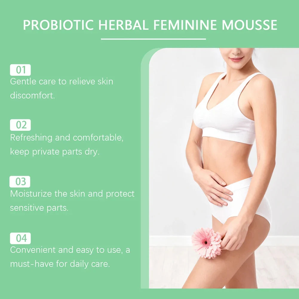 60ml Probiotics Herbal Female Intimate Hygiene Mousse Gentle Daily Wash Ph Balanced Gentle Daily Cleanse Comfort Irritation-Free