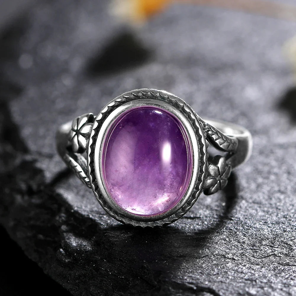 Sterling Silver Stone Oval Flower Ring