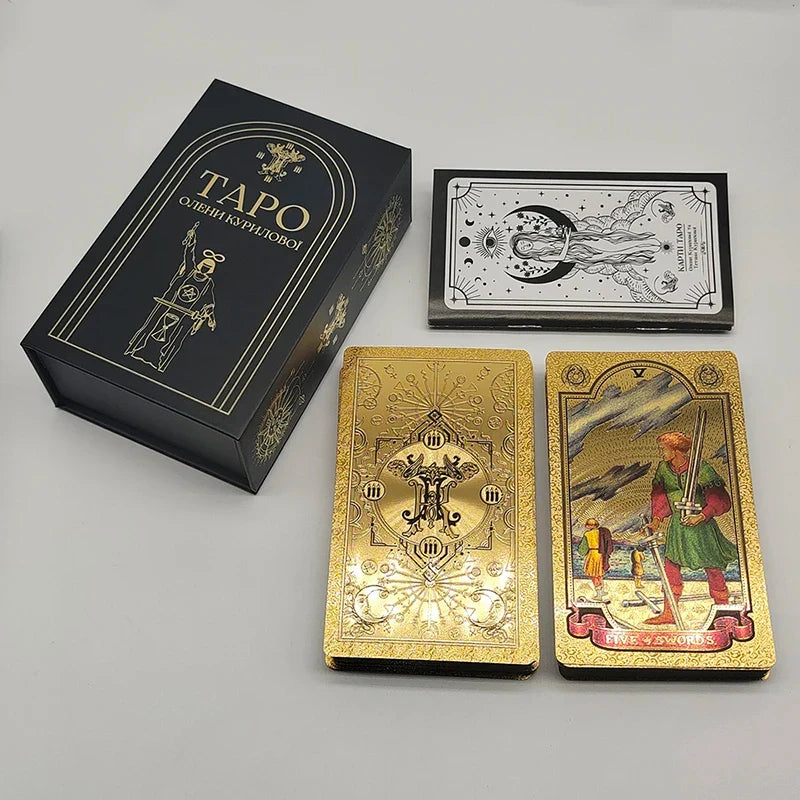 Exquisite Gold Foil Tarot Waterproof Divination Cards Astrological Board Games With Booklet In Ukrainian Language