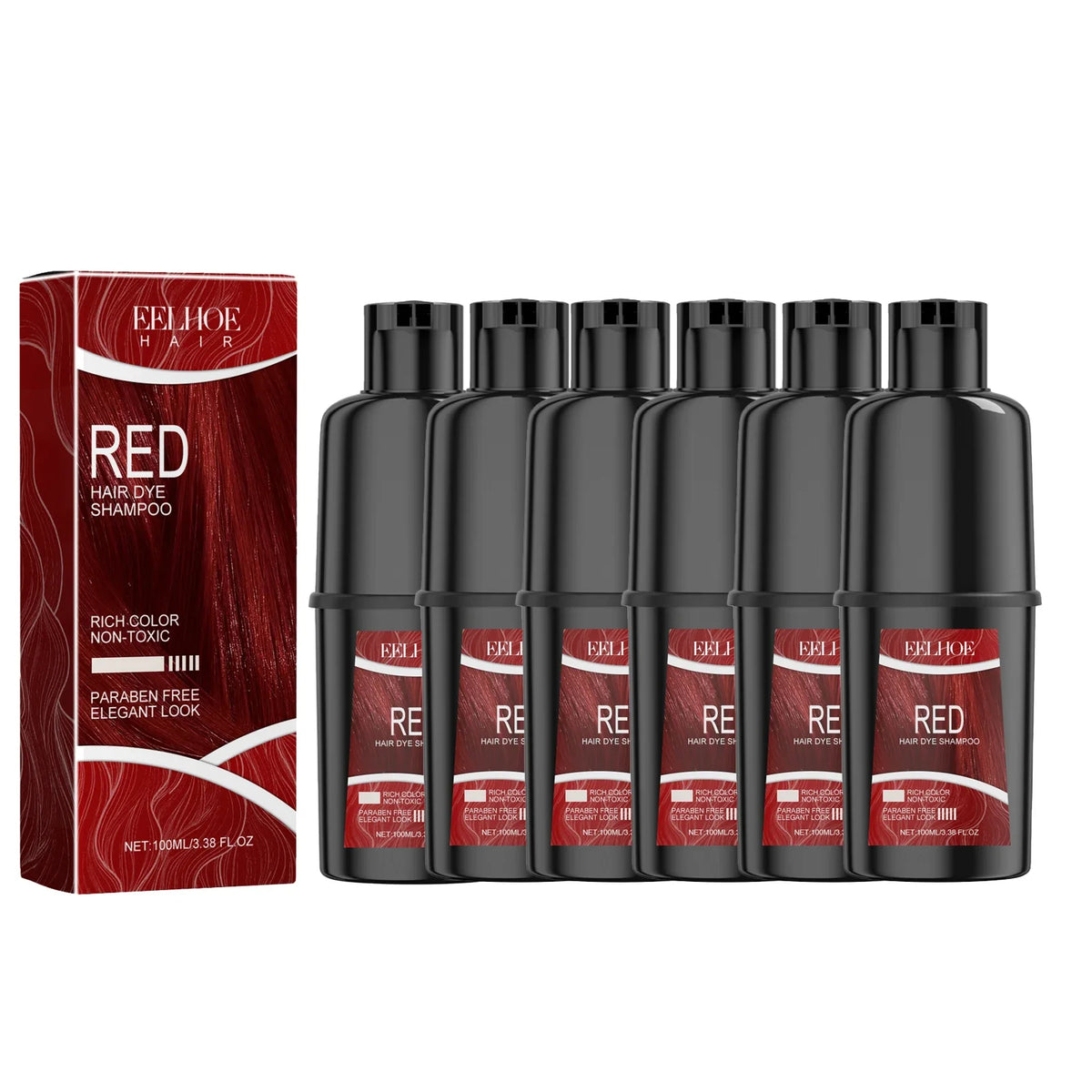 EELHOE 100ml Red Hair Color Shampoo Herbal Extracts Nourishing Care Long-Lasting Color Gentle Healthy Dyeing for All Hair Types