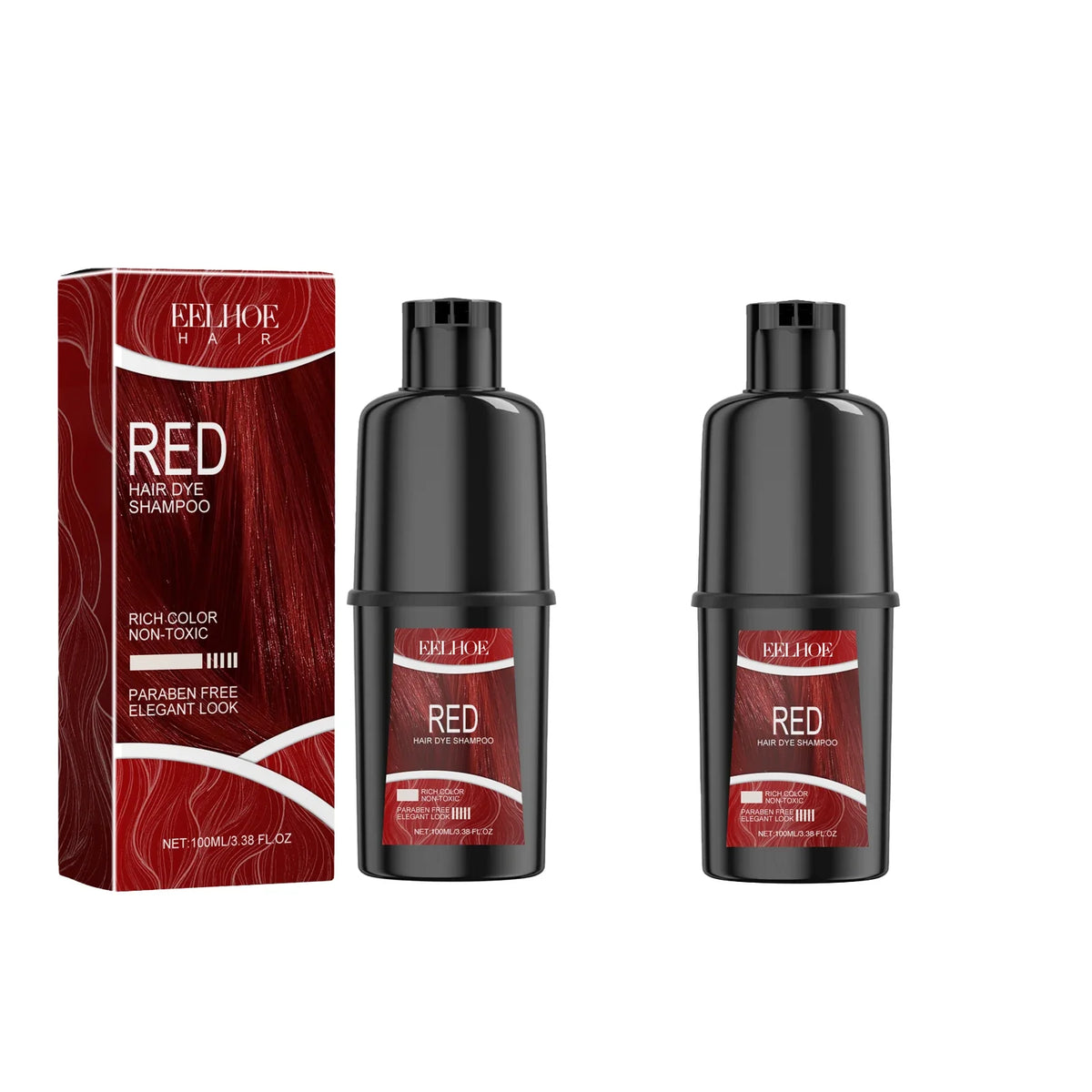 EELHOE 100ml Red Hair Color Shampoo Herbal Extracts Nourishing Care Long-Lasting Color Gentle Healthy Dyeing for All Hair Types