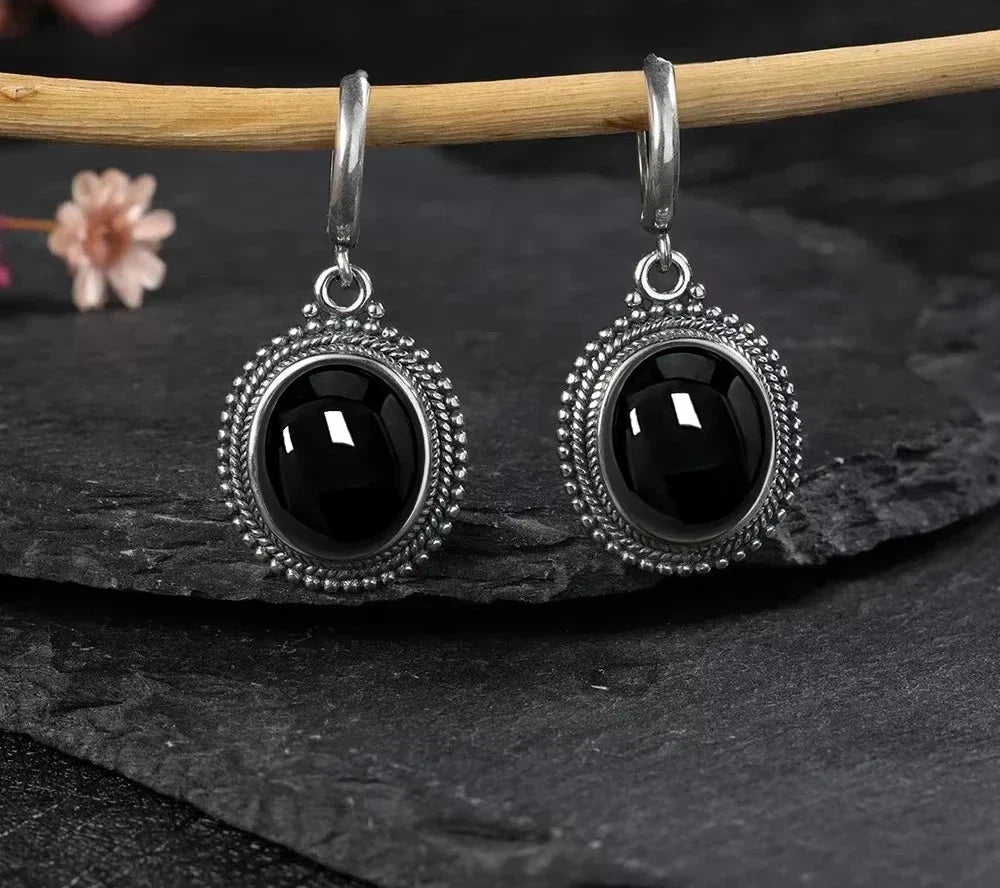 925 Sterling Silver Stone Oval Earrings