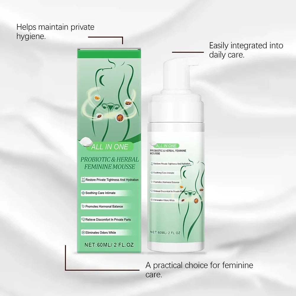 60ml Probiotics Herbal Female Intimate Hygiene Mousse Gentle Daily Wash Ph Balanced Gentle Daily Cleanse Comfort Irritation-Free