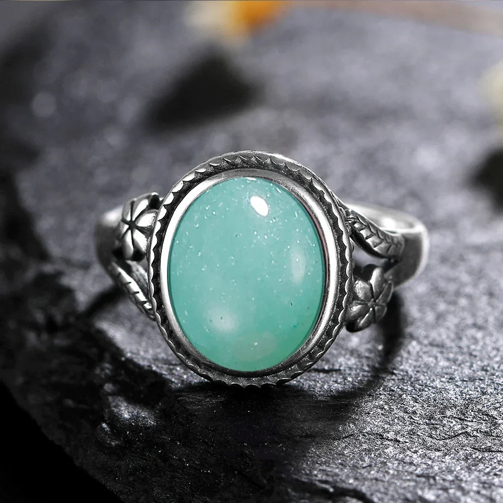 Sterling Silver Stone Oval Flower Ring