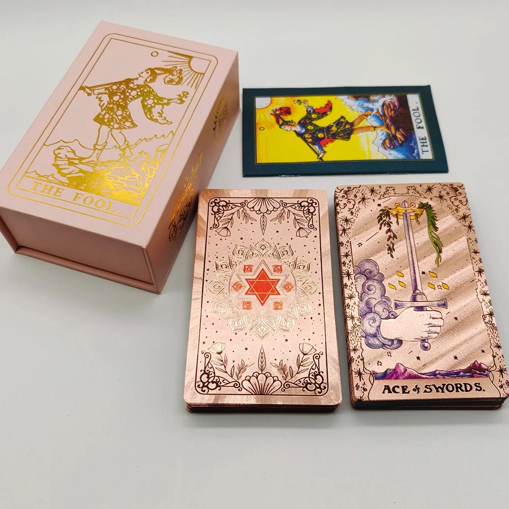 New Gold Tarot Cards Beautiful Waterproof Deck Mystery Board Game Colorful Divination Oracle With Gift Box