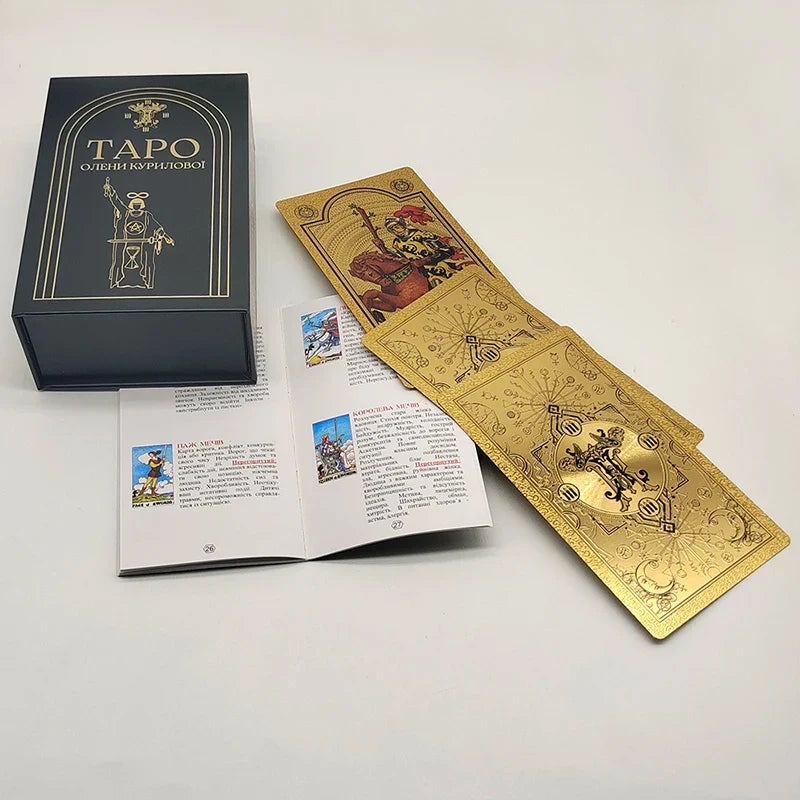 Exquisite Gold Foil Tarot Waterproof Divination Cards Astrological Board Games With Booklet In Ukrainian Language