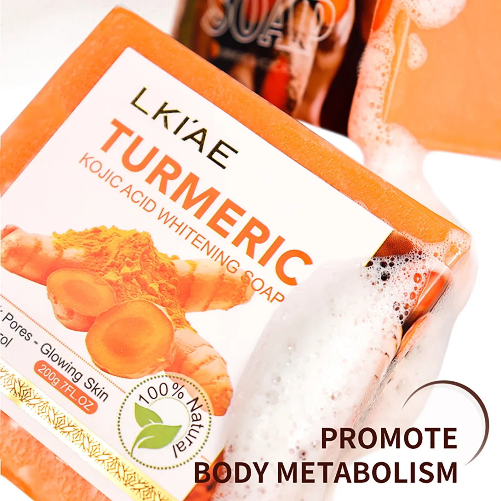 LKIAE Organic Turmeric Soap Bar, Natural Herbal Hand Made Whitening Soap, Remove Melanin, Acne, Spots, For Face And Body,200g