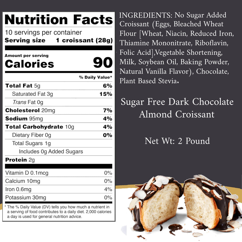 Andy Anand Sugar Free Dark Chocolate Almond Croissants, 10 Pcs - 2 lbs. Handcrafted Guilt-Free Treats with Rich Chocolate Filling Inside and Crunchy Toasted Almond Topping