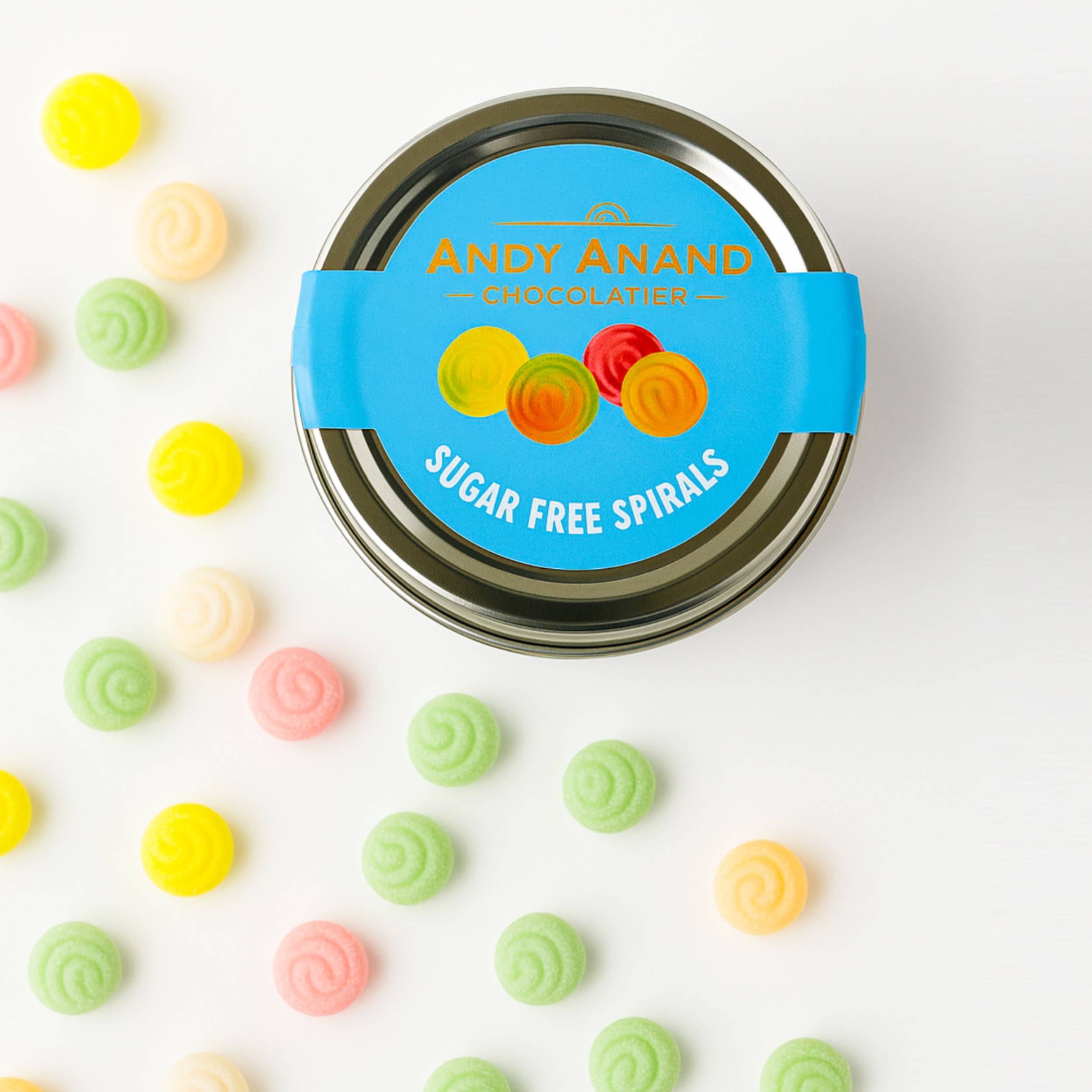 Andy Anand 110 Pc Sugar Free Spiral Candy - Hard Candy Spirals, Sweetened With Stevia. The Assortment Contains Five Flavors, Made in Spain, Stevia Candy - A Delicious and Healthy Treat 7 Oz