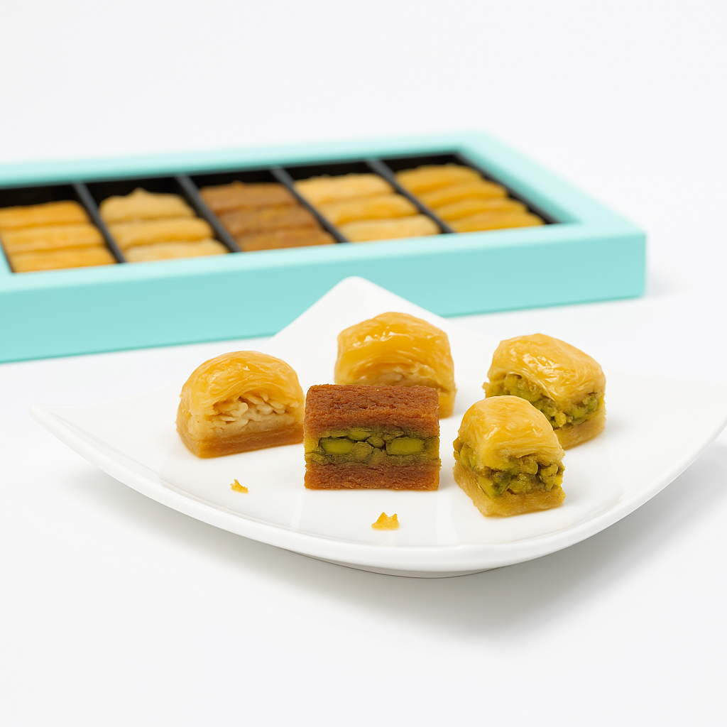 Andy Anand Chocolatier Sugar Free Baklava - Turkish Baklava Pastry With Nuts, Delicious Edible Gift Box with Pistachio, Walnut & Hazelnut, Gourmet Assorted Flavor Snack Box (26 Pcs, 8.8 Oz)