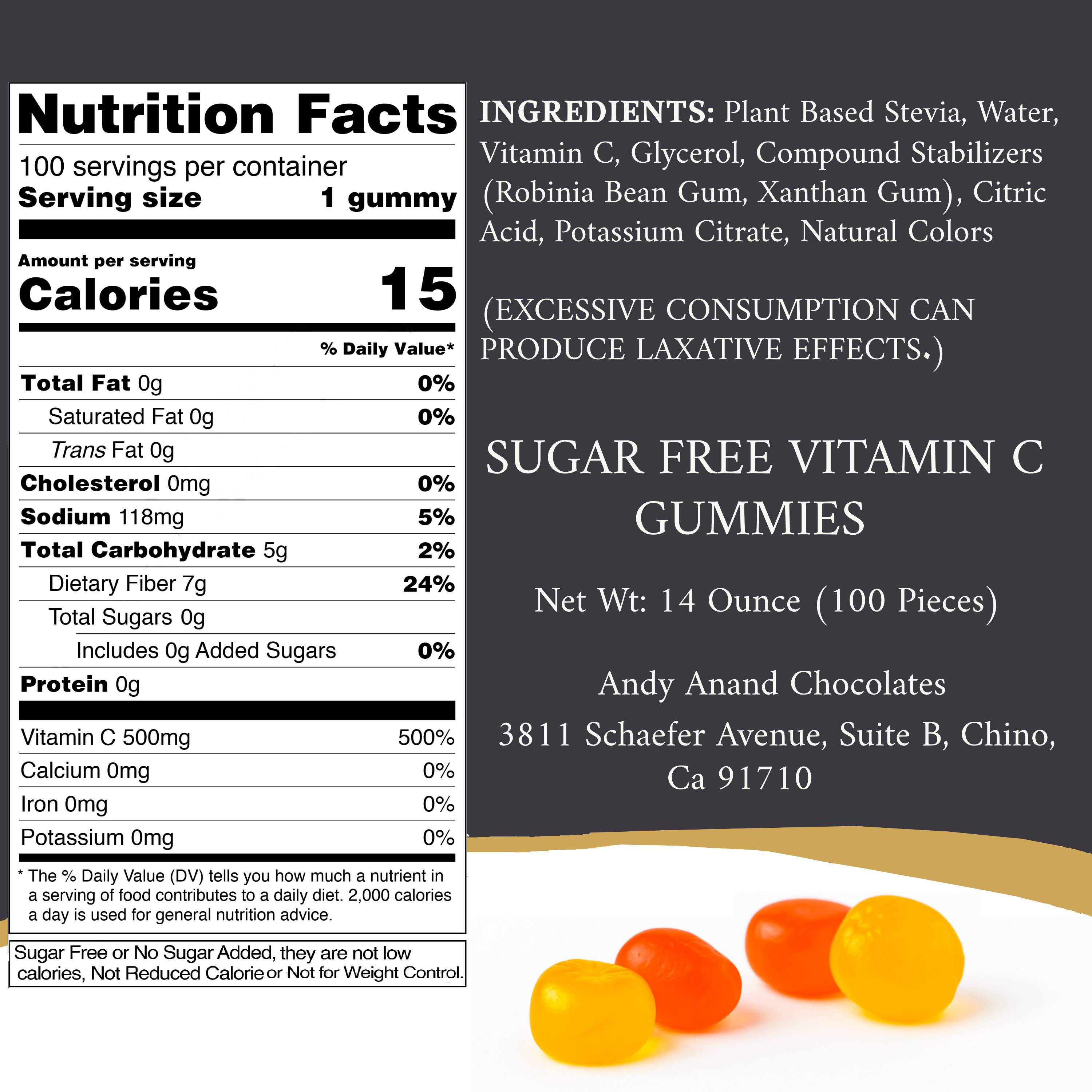 Andy Anand Sugar Free Vitamin C Gummies 500mg – 50 Ct, Immune & Antioxidant Support, Strawberry Mango Peach, 50  Day Supply