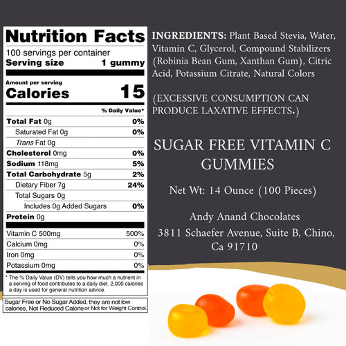 Andy Anand Sugar Free Vitamin C Gummies 500mg – 50 Ct, Immune & Antioxidant Support, Strawberry Mango Peach, 50  Day Supply