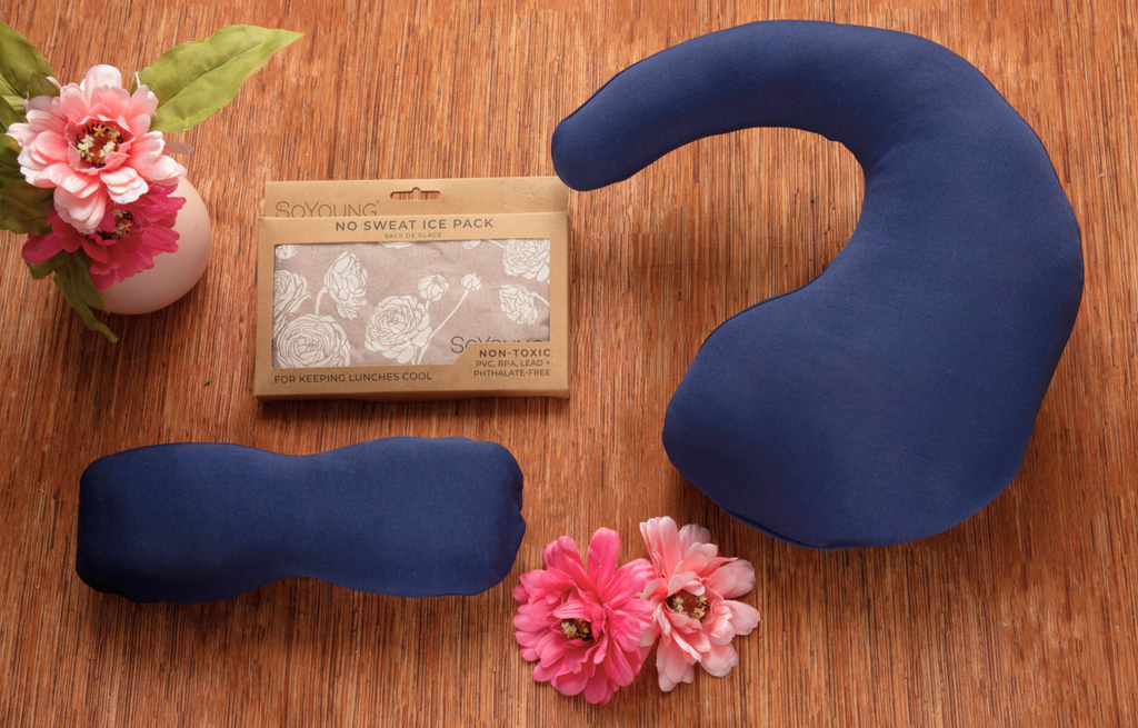 The Best Mastectomy Care Package featuring a navy blue memory foam neck pillow and eye mask, no-sweat ice pack, and thoughtful comfort essentials for breast cancer recovery, mastectomy recovery, post-surgery self-care, cancer survivor support, women’s wellness, healing, relaxation, rest, and compassionate care gifting.
