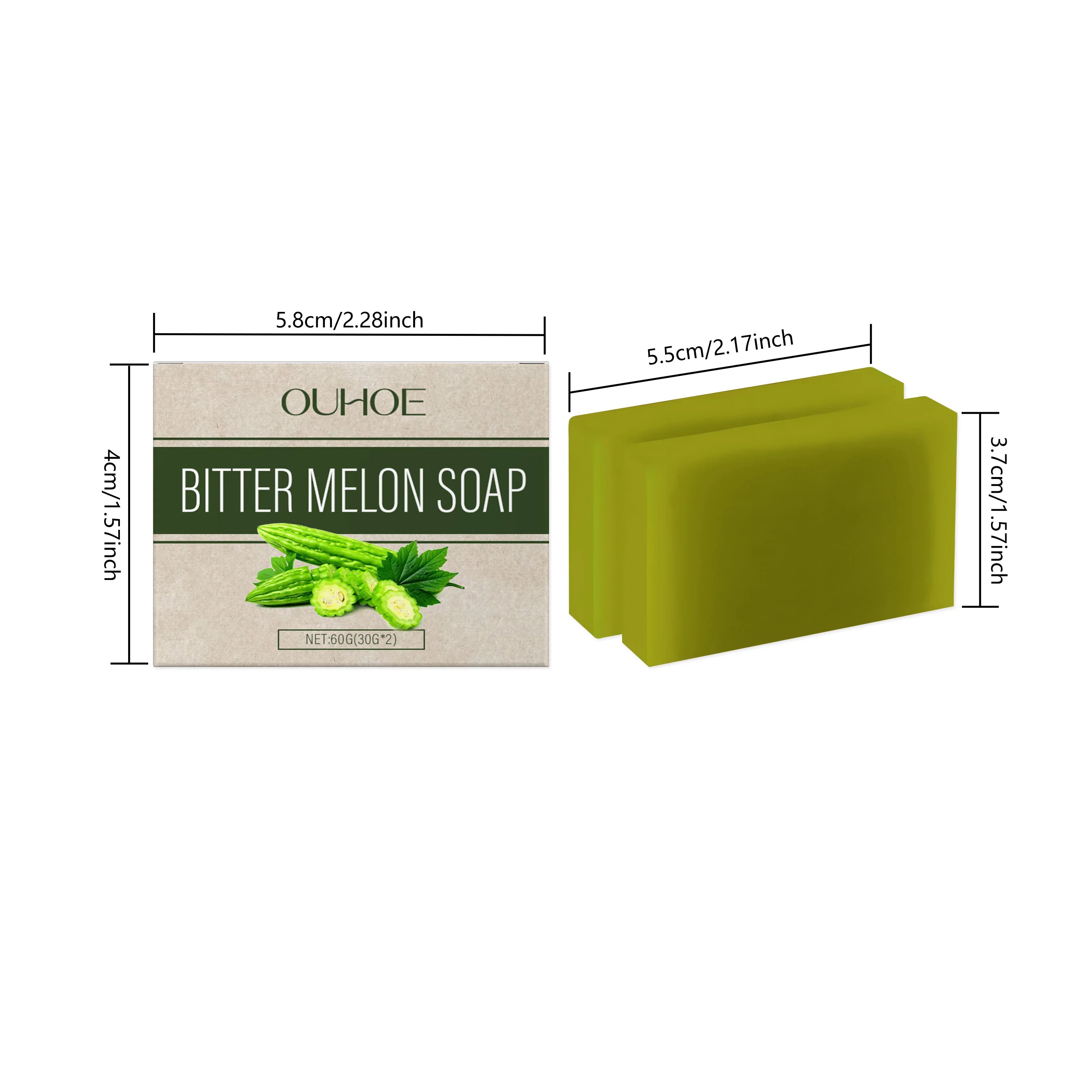 OUHOE Herbal Bath Soap with Bitter Melon: Deeply Clean Pores, Balance Water & Oil, Soothe Skin, Fresh Aroma
