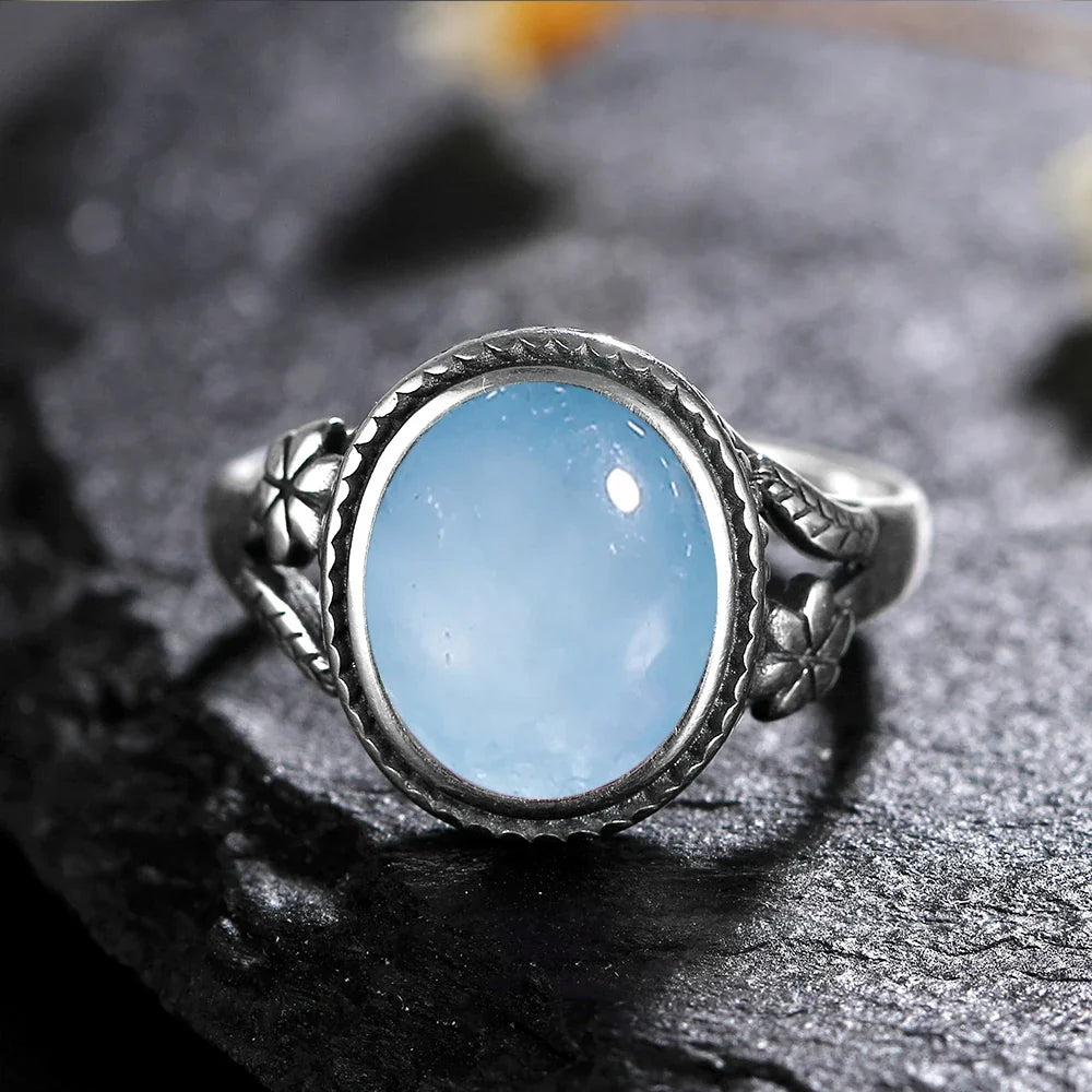 Sterling Silver Stone Oval Flower Ring