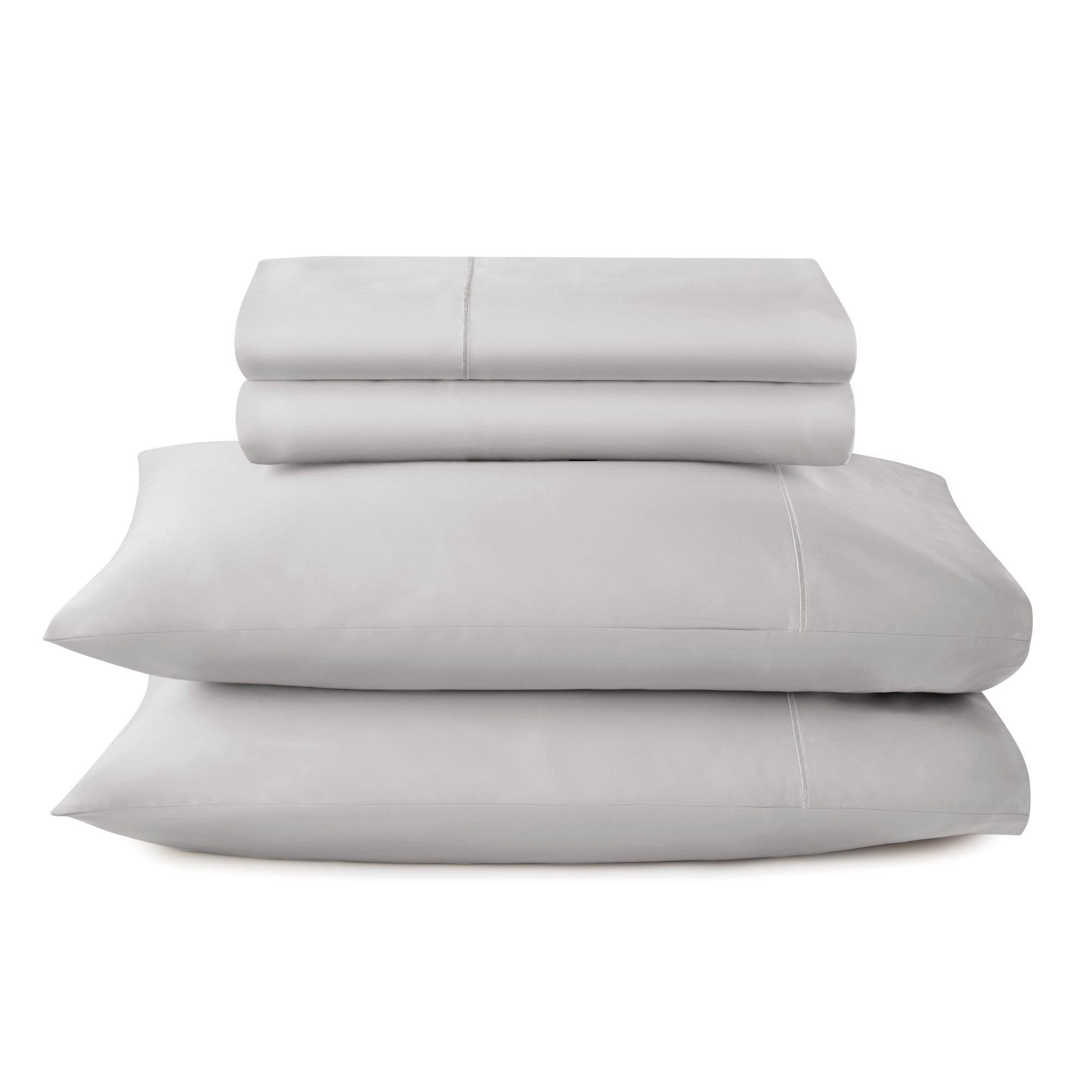Stack of light gray bed sheets on a white background, 100% GOTS-Certified &amp; Fairtrade-Certified Organic Cotton
Made in India
High quality, dense 500-thread-count sateen weave becomes luxuriously soft with washing
Durable elastic band
Non-toxic, hypoallergenic, naturally breathable, and cooling
16" deep pocket, ideal for plush mattresses
Easy Care, Machine Wash and Tumble Dry