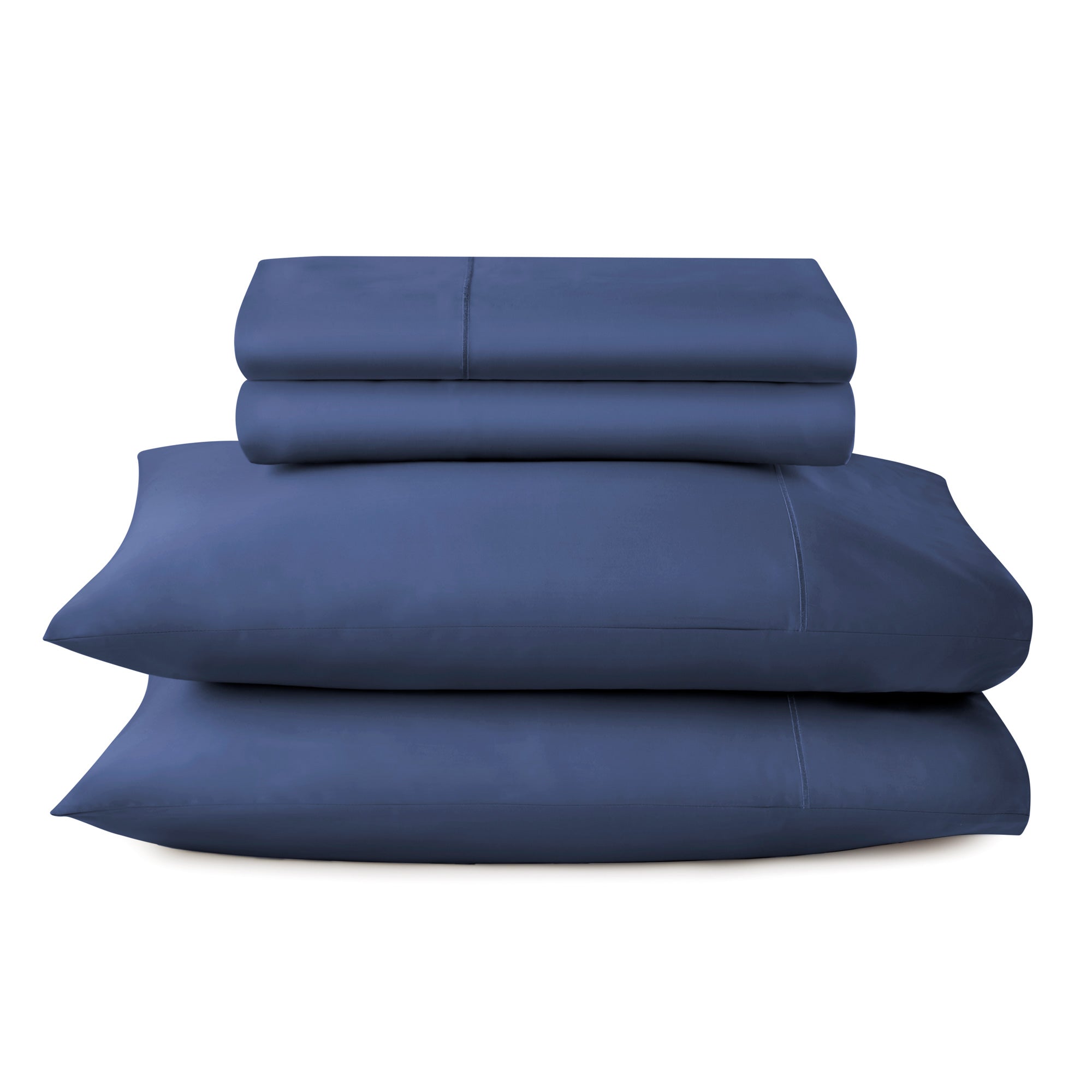 Set of blue bed sheets and pillowcases on a white background. 100% GOTS-Certified &amp; Fairtrade-Certified Organic Cotton
Made in India
High quality, dense 500-thread-count sateen weave becomes luxuriously soft with washing
Durable elastic band
Non-toxic, hypoallergenic, naturally breathable, and cooling
16" deep pocket, ideal for plush mattresses
Easy Care, Machine Wash and Tumble Dry