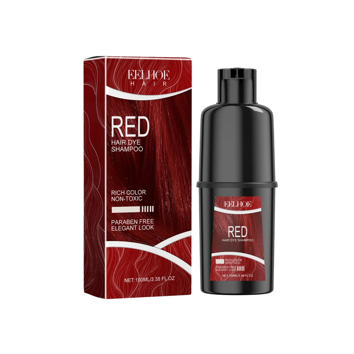 EELHOE 100ml Red Hair Color Shampoo Herbal Extracts Nourishing Care Long-Lasting Color Gentle Healthy Dyeing for All Hair Types