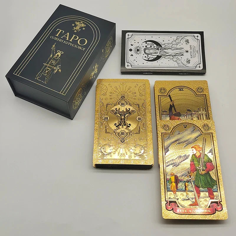 Exquisite Gold Foil Tarot Waterproof Divination Cards Astrological Board Games With Booklet In Ukrainian Language