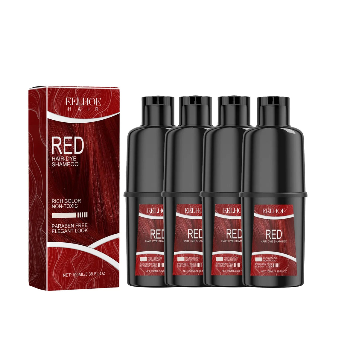 EELHOE 100ml Red Hair Color Shampoo Herbal Extracts Nourishing Care Long-Lasting Color Gentle Healthy Dyeing for All Hair Types