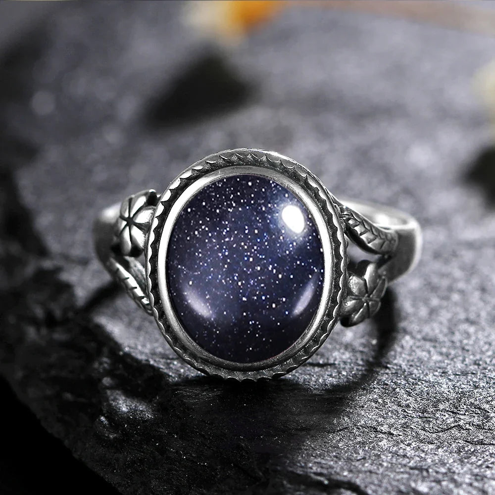 Sterling Silver Stone Oval Flower Ring