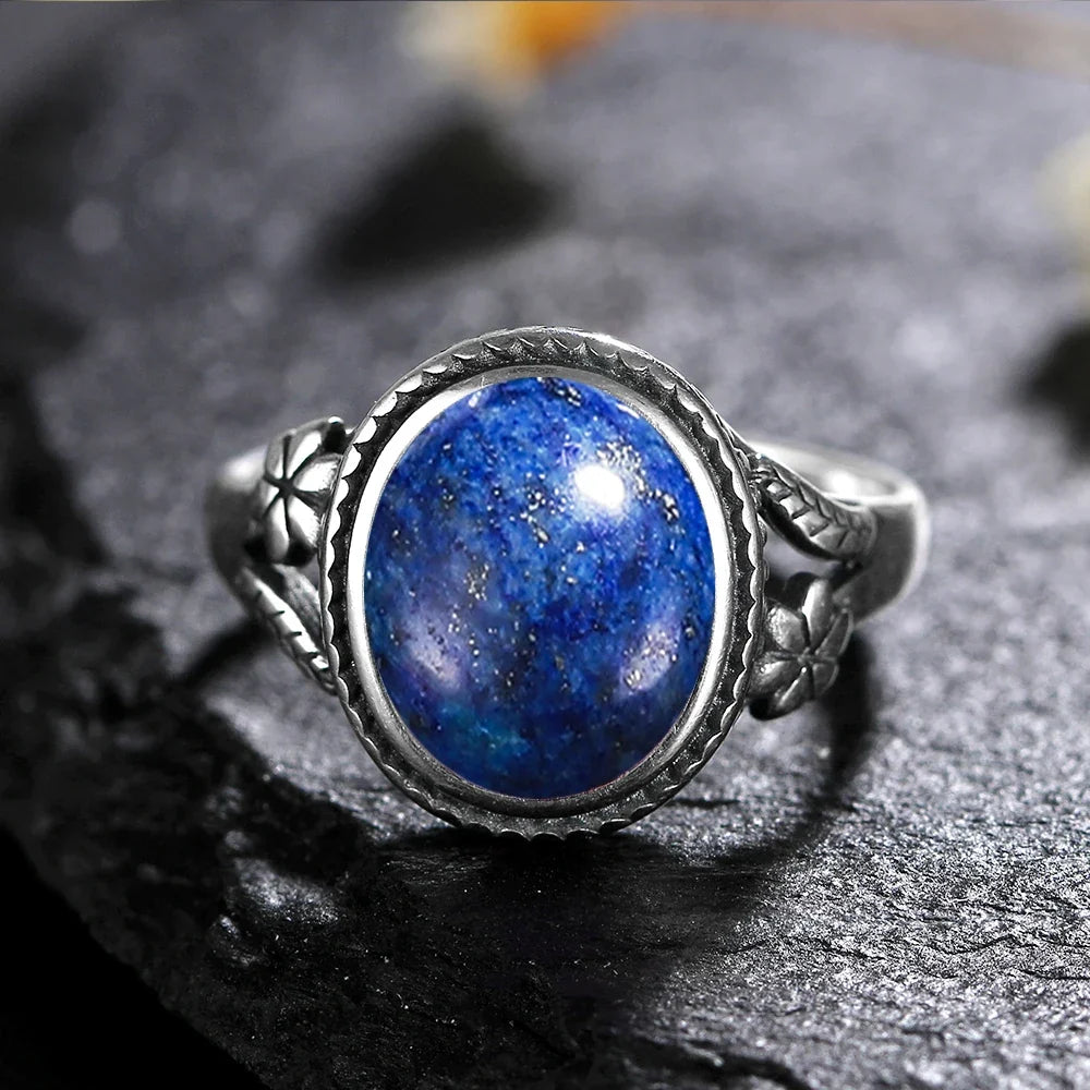 Sterling Silver Stone Oval Flower Ring
