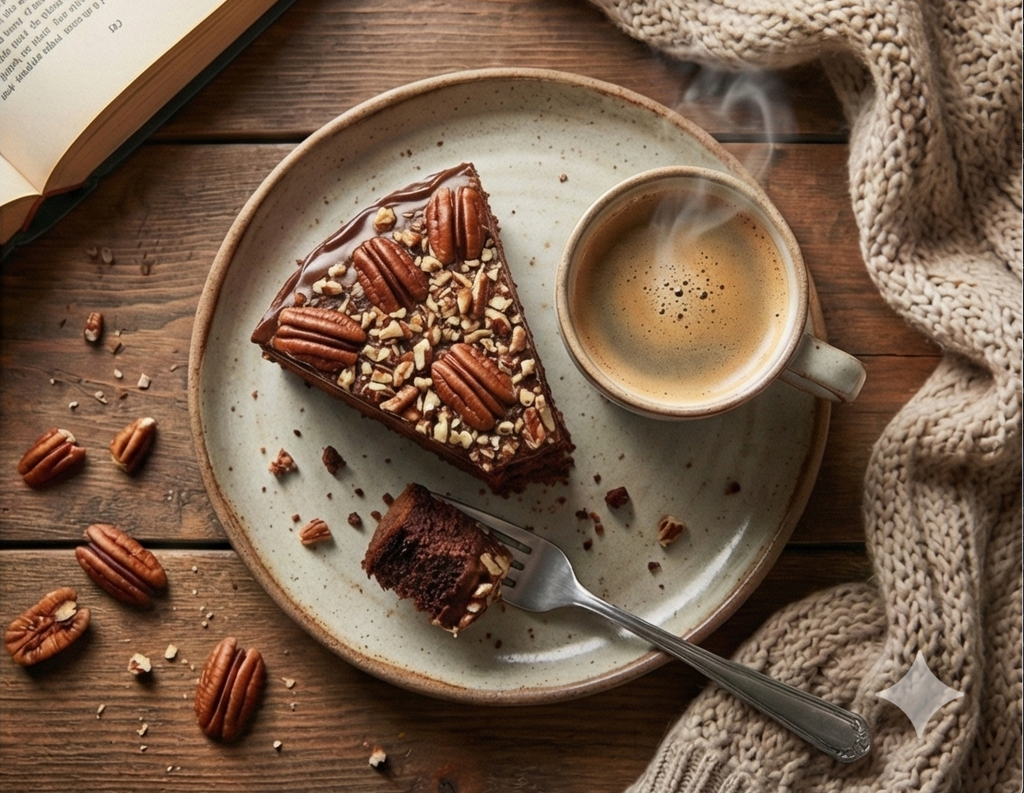 Andy Anand Chocolate Caramel Pecan Cake 9" - Fresh Baked Handcrafted Cake, Decadent, Delicious (2.8) lbs