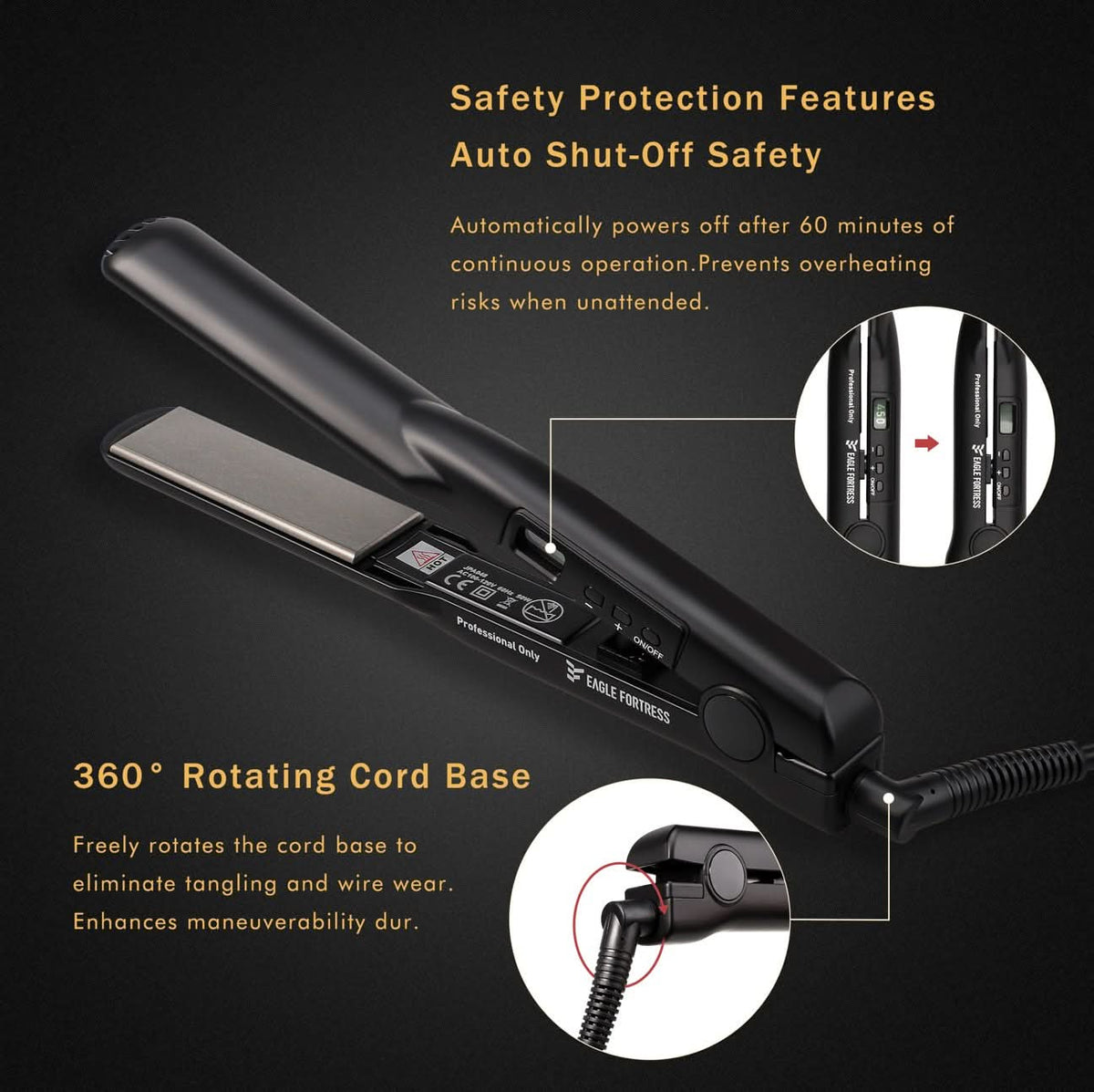 Eagle Fortress Ceramic Hair Straightener (Black)