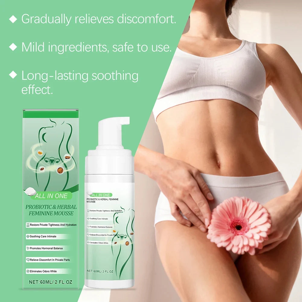 60ml Probiotics Herbal Female Intimate Hygiene Mousse Gentle Daily Wash Ph Balanced Gentle Daily Cleanse Comfort Irritation-Free