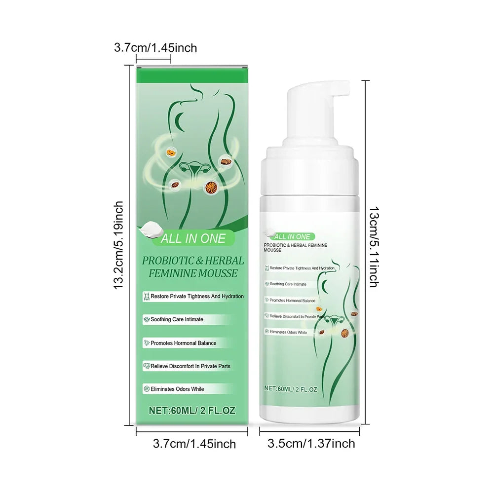 60ml Probiotics Herbal Female Intimate Hygiene Mousse Gentle Daily Wash Ph Balanced Gentle Daily Cleanse Comfort Irritation-Free