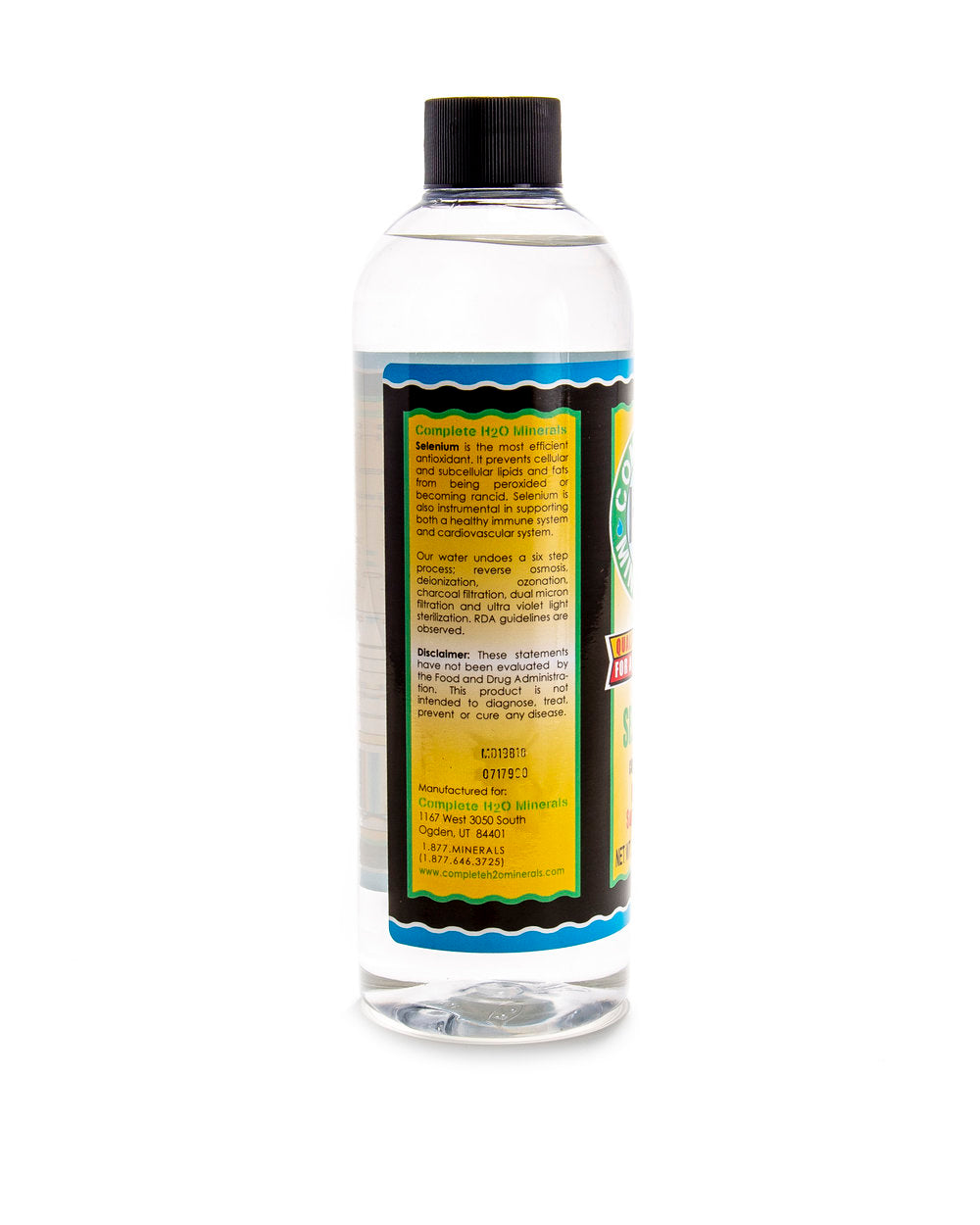Clear bottle with a label on a white background