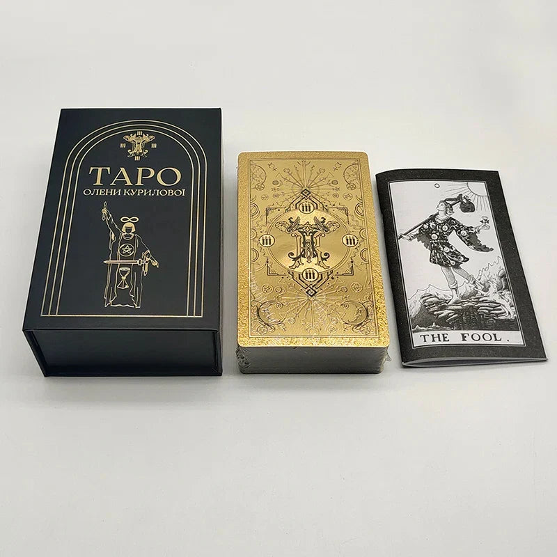Exquisite Gold Foil Tarot Waterproof Divination Cards Astrological Board Games With Booklet In Ukrainian Language