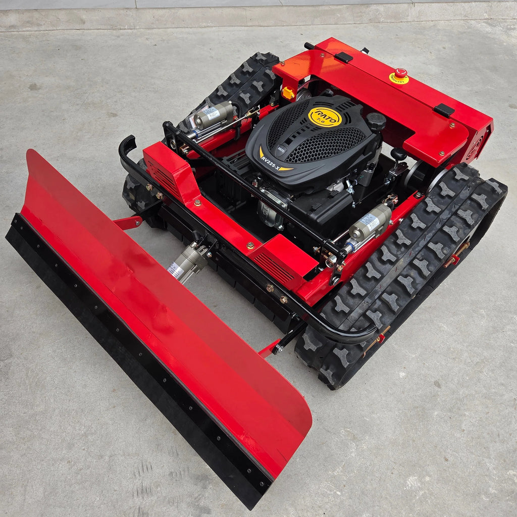 ZONAWELL Powerful Remote-Controlled Tracked Lawn Mower with Red Snow Plow Blade, All-Terrain Crawler Automatic Gas Mower for Gardens, Orchards, Farms, Slopes, Weeding & Landscaping Equipment