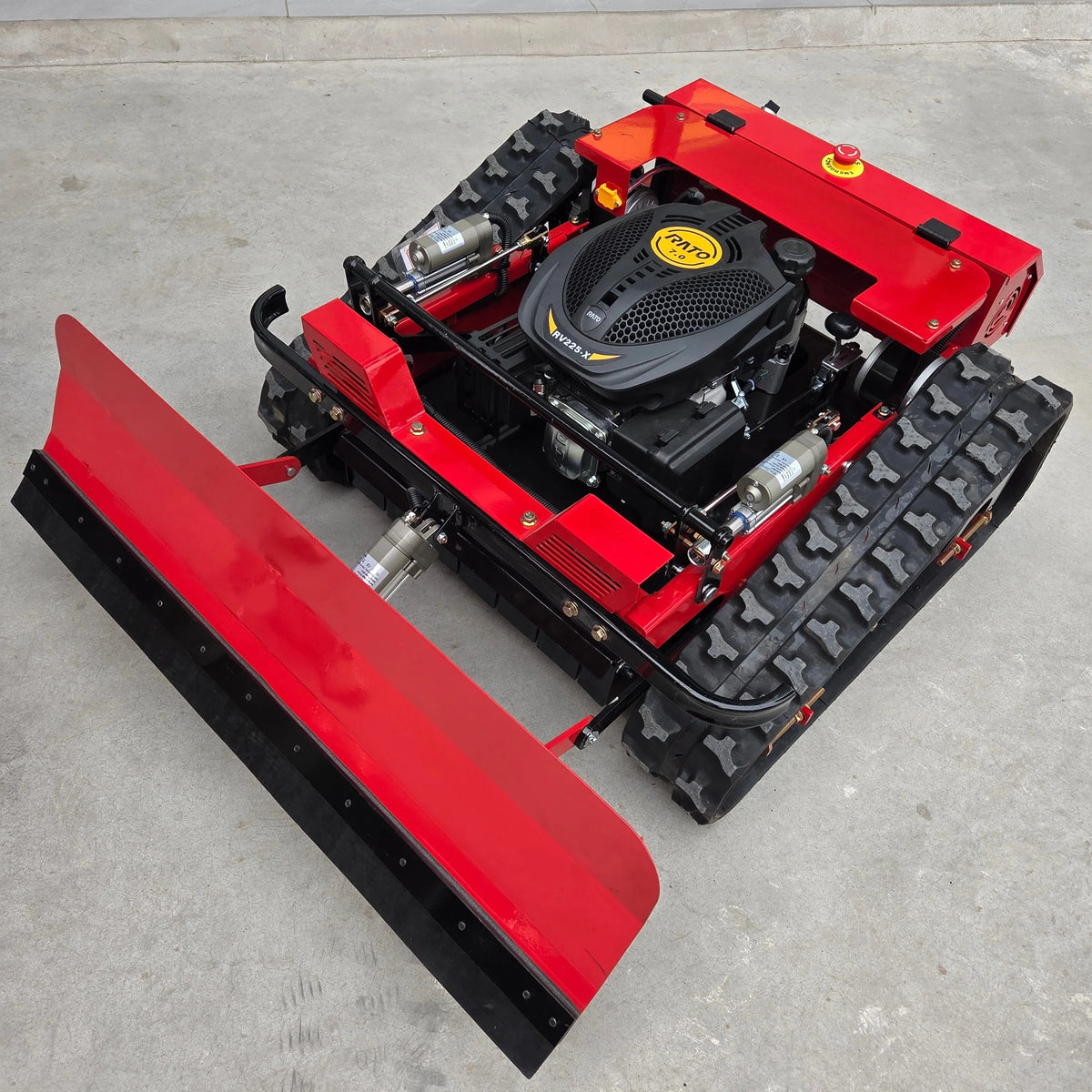 ZONAWELL Powerful Remote-Controlled Tracked Lawn Mower with Red Snow Plow Blade, All-Terrain Crawler Automatic Gas Mower for Gardens, Orchards, Farms, Slopes, Weeding & Landscaping Equipment