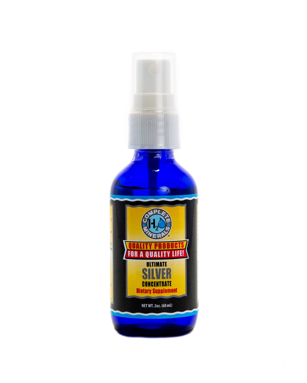 Blue spray bottle with a label on a white background