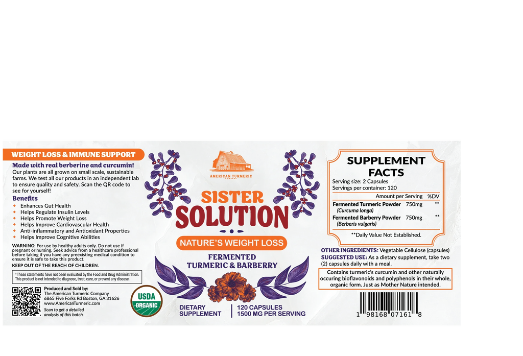 Sister Solution Fermented Turmeric & Barberry Capsules – Synergistic, Lead-Free – 120 Count