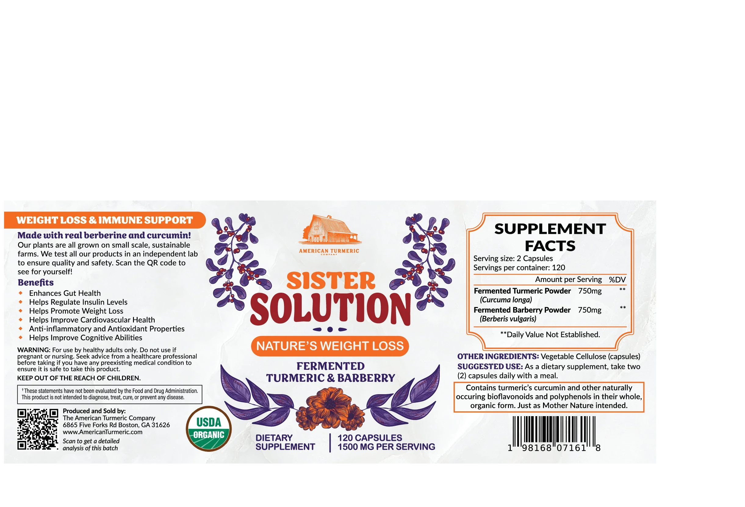 Sister Solution Fermented Turmeric & Barberry Capsules – Synergistic, Lead-Free – 120 Count