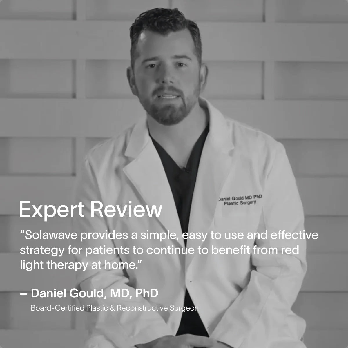 SolaWave 4-in-1 Red Light Therapy Wand expert review featuring board-certified plastic surgeon Daniel Gould, MD, PhD, discussing at-home red light therapy benefits for radiant, smoother-looking skin and an easy, effective skincare routine.