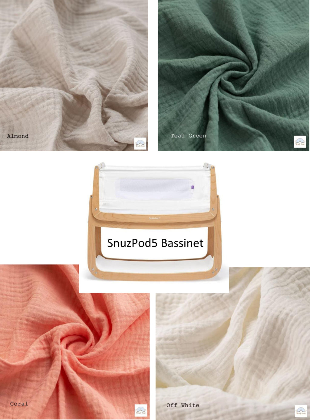 SnuzPod 5 Bassinet Cradle Custom Made Fitted Sheet - Organic Cotton Gauze