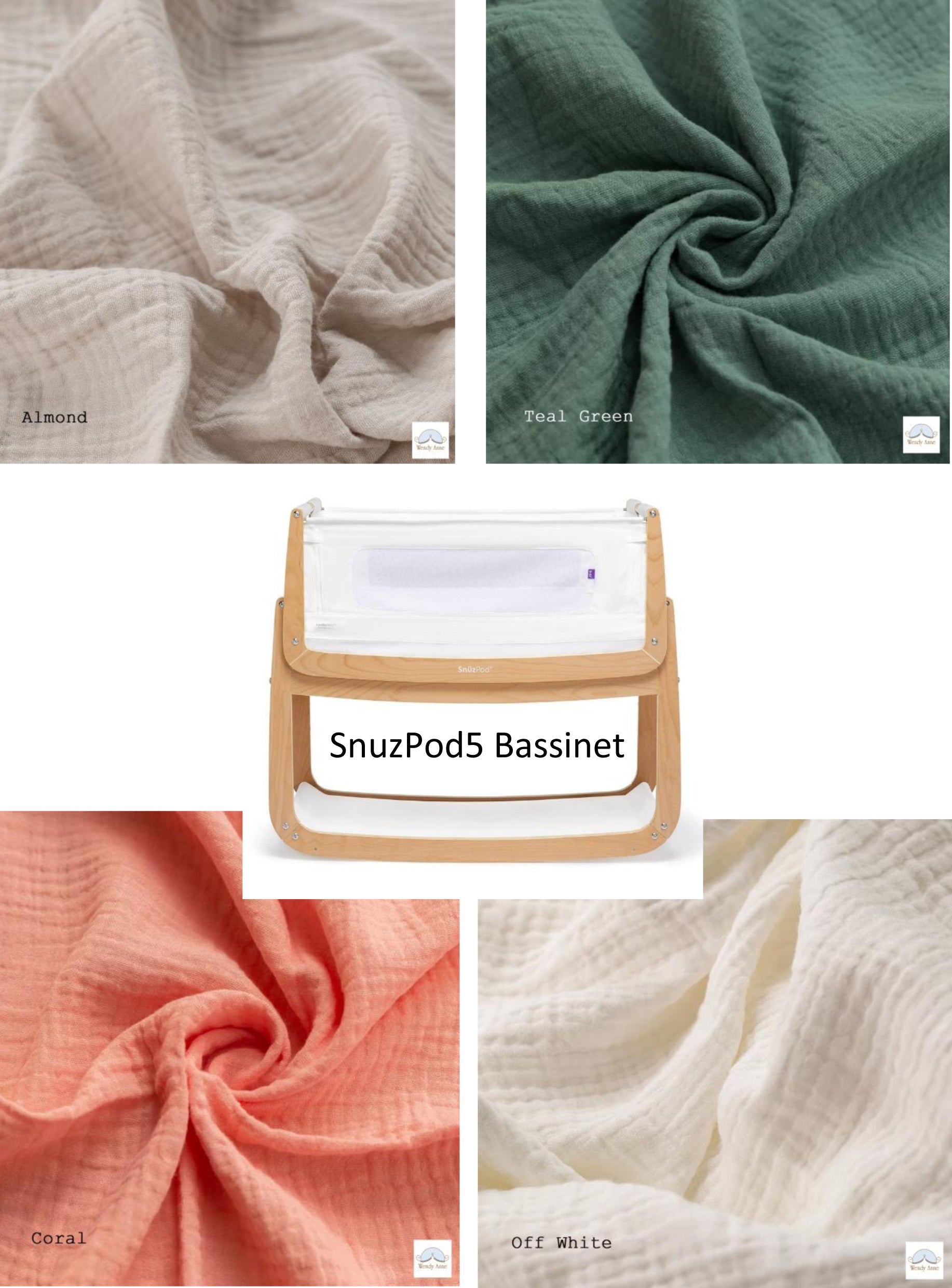 SnuzPod 5 Bassinet Cradle Custom Made Fitted Sheet - Organic Cotton Gauze