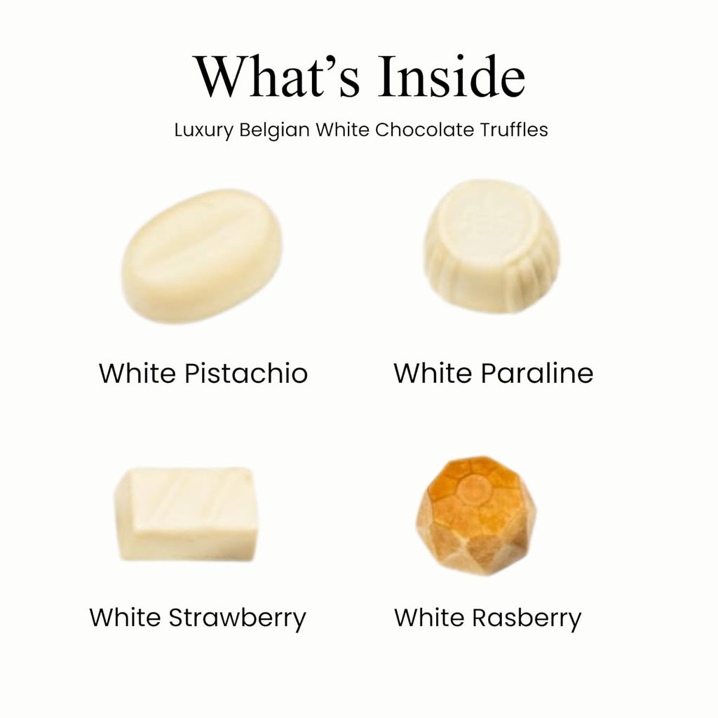 ANDY ANAND CHOCOLATIER Sugar Free Belgian White Chocolate Truffles Pralines 25 pcs (60% Cacao) . Must for White Chocolate lovers, Stevia sweetened, Gourmet Gift Box - Silky, Rich, and Top-Tier Indulgence (10.5 oz, Pack of 1)